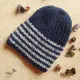 blue cream handknit natural color woolen cap textured zigzag knit ribbed beanie winter skull hat 
