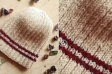 Hand Knitted ☃ Pure Woolen Cap ☃ Natural Color |  Ecru with Red Stripe |  