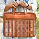 brown Panja Dhurrie laptop bag with multicolour handwoven textile panel and zip closure