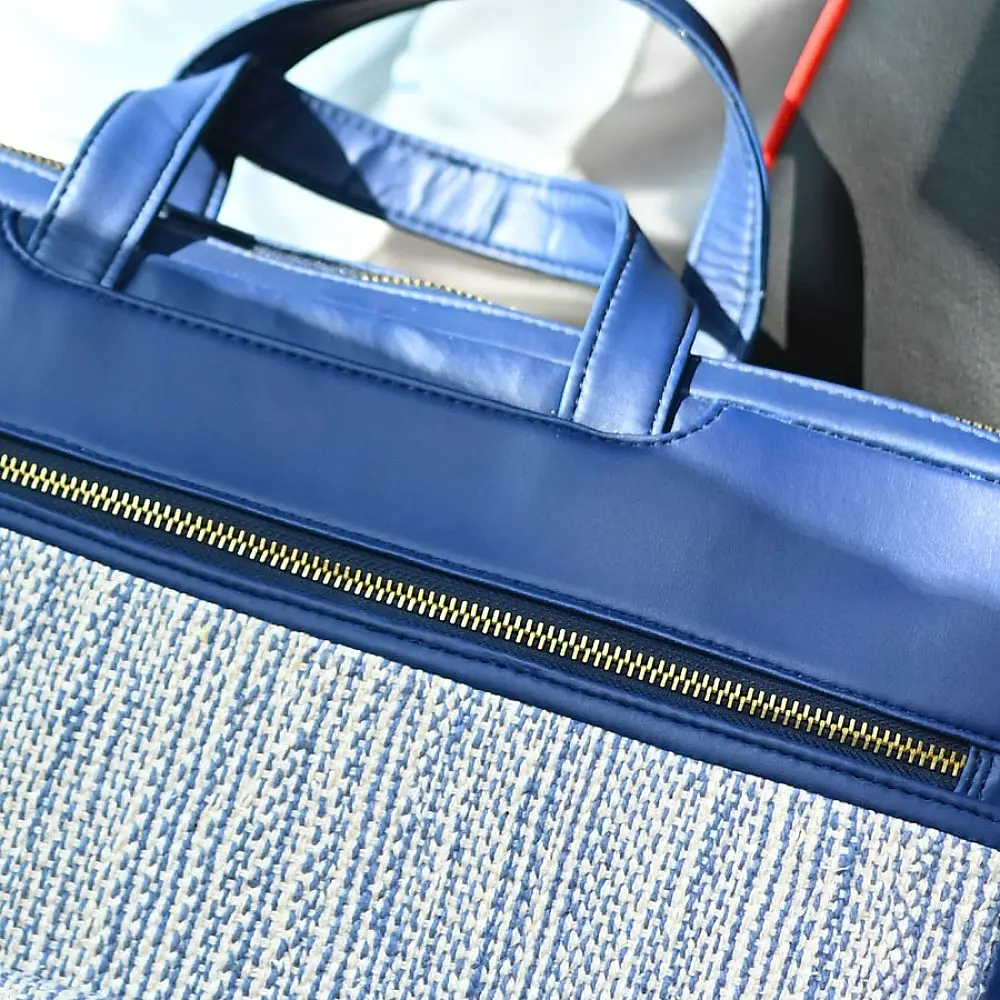 zany bags panja dhurrie laptop bag blue handwoven flatweave geometric cotton front panel premium dual top handle briefcase sleeve gaatha