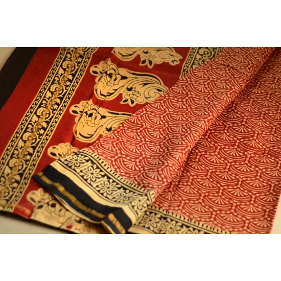 Abhigyana ♠ Bhagru Block Printed . Chanderi Saree { Q }