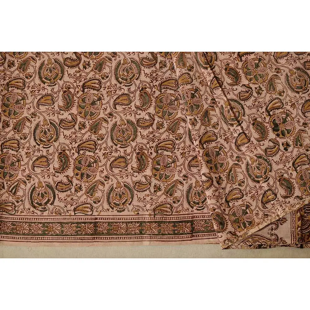 बेला ✤ Kalamkari Motif . Block Printed . Cotton Saree ✤ B