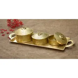 Ahar ✽ Brass ~  Tray & Three Dabro ( Large )