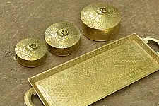 Ahar ✽ Brass ~  Tray & Three Dabro Set ( Set of Four )