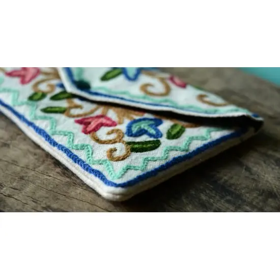 Aari-work Kashmir ~ Hand clutches (Sea-blue zig zag)