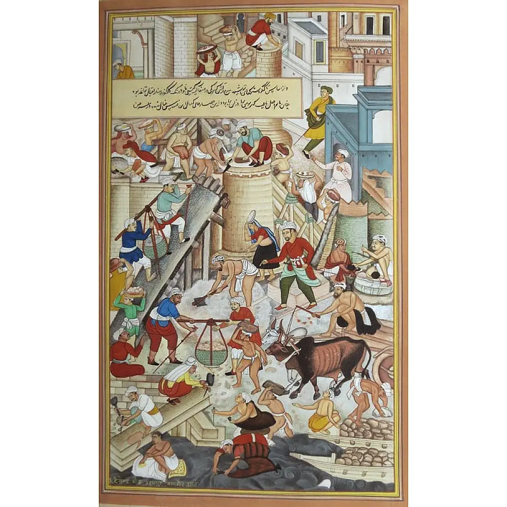 Miniature painting ~ Construction of Agra fort