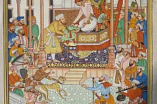 Miniature painting ~ Emperor Akbar receiving Abdul rahim