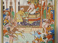 Miniature painting ~ Emperor Akbar receiving Abdul rahim