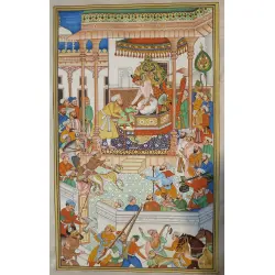 Miniature painting ~ Emperor Akbar receiving Abdul rahim