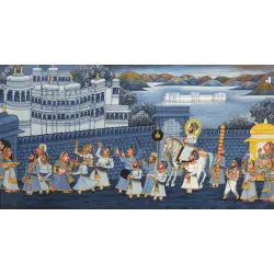 Miniature painting ~ Maharaja Fateh Singh ji wedding procession