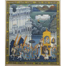 Miniature painting ~ Maharaha procession at Night