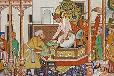 Miniature painting ~ Emperor Akbar receiving Abdul rahim