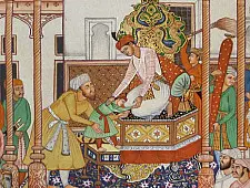Miniature painting ~ Emperor Akbar receiving Abdul rahim
