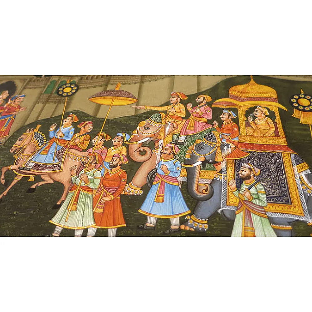 Miniature painting ~ Maharaja fateh singh ji  procession