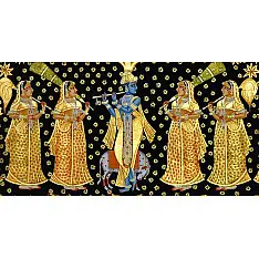 Krishna and Gopies ~ gold and silver (137 X 122)