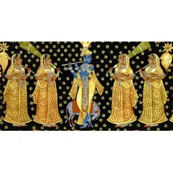 Krishna and Gopies ~ gold and silver (137 X 122)