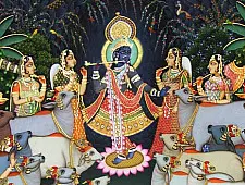 Pichwai Painting ~ Gopasthmi ~ Lord krishana with cow ( 92 X122 cm ) Pichwai Painting ~ Gopasthmi ~ Lord krishana with cow ( 92 X122 cm )