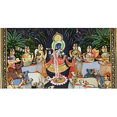 Pichwai Painting ~ Gopasthmi ~ Lord krishana with cow ( 92 X122 cm )