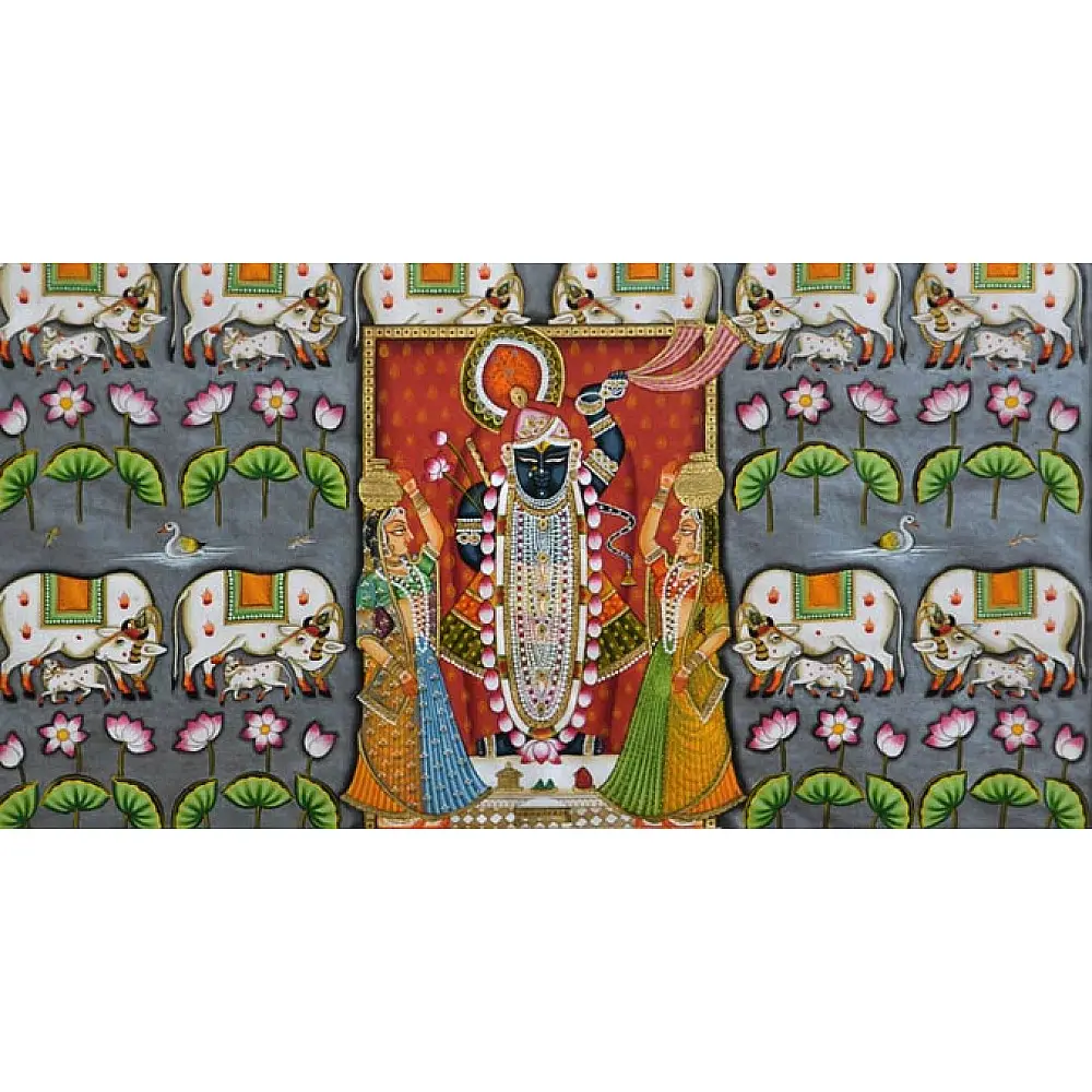 Pichwai Painting ~ Jal kamal with shrinathji and cow (122 X 152)