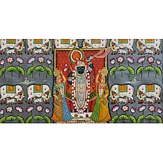 Pichwai Painting ~ Jal kamal with shrinathji and cow (122 X 152)