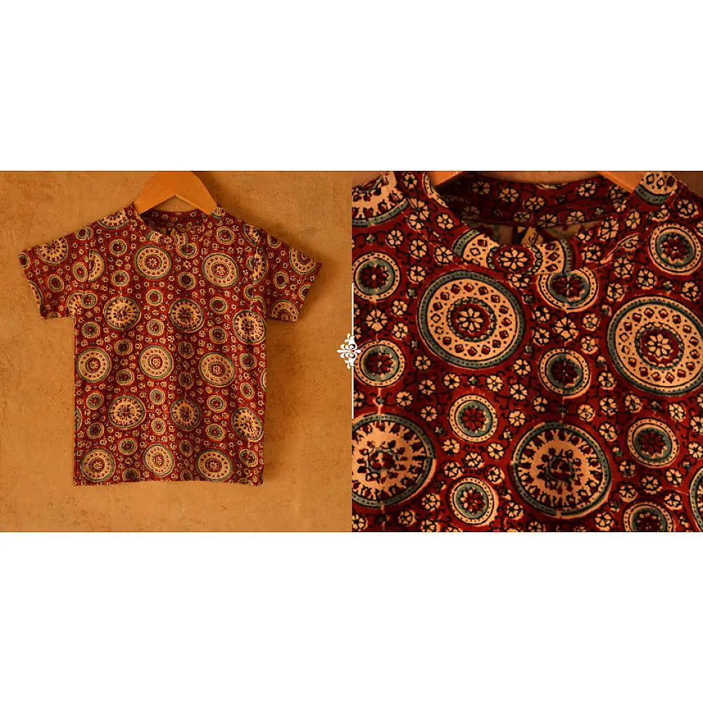 When autumns wondered I ✼ Vegetable Colors Ajrakh T-Shirt ( Kids )