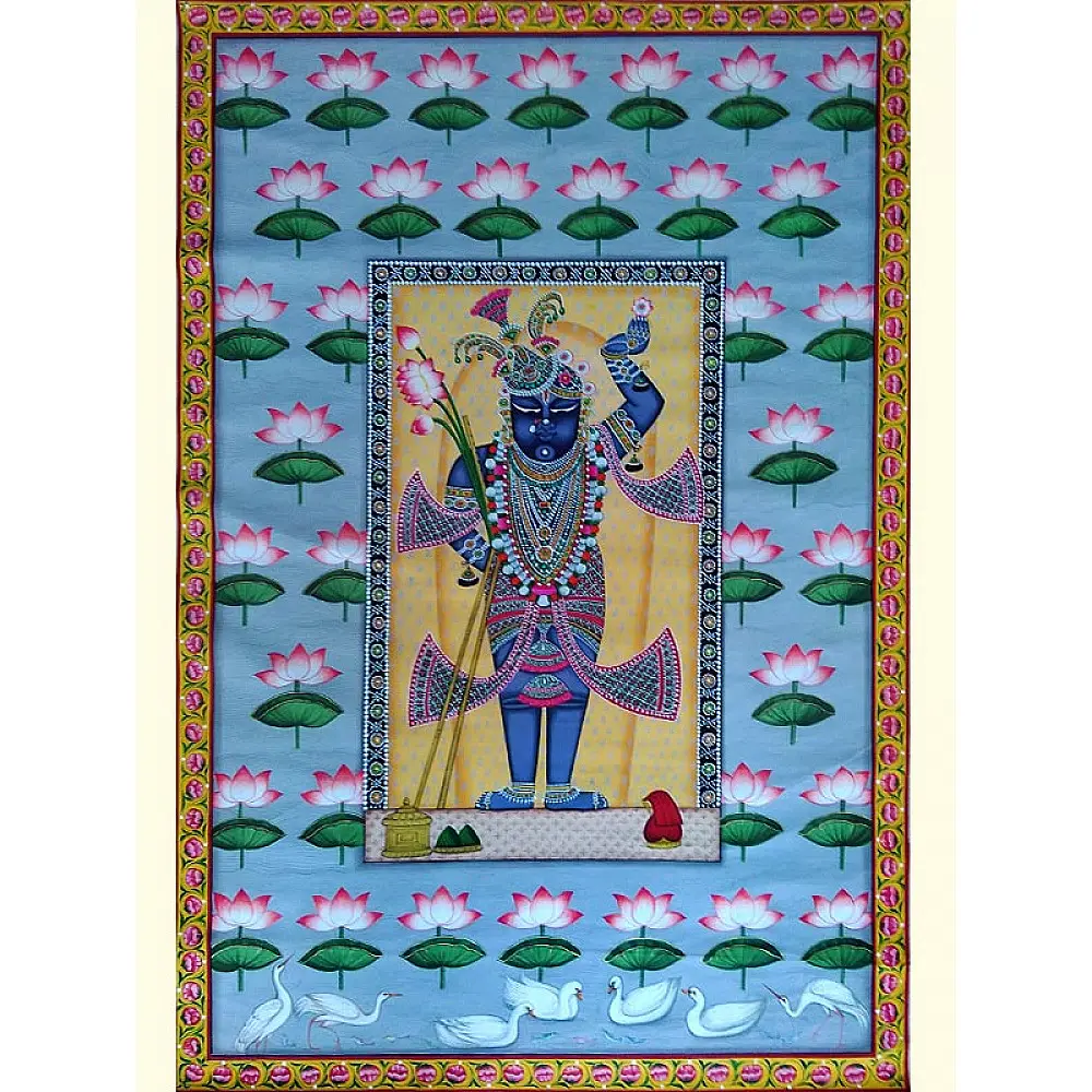 Pichwai Painting Shrinath ji with lotus | Blue colour