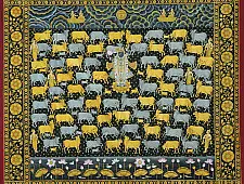 Pichwai Painting ~ Raas . Gold Foil Work { 4 X 4.5 Feet }