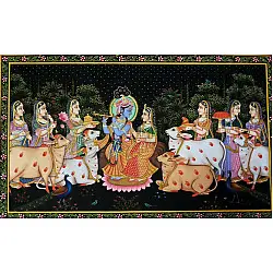 Pichwai Painting ~ Krishna with Gopis { 3 X 4 Feet }