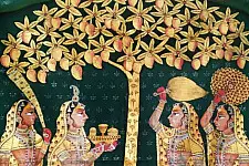 Pichwai Painting ~ Gopis . Gold foil Work