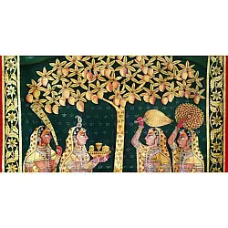Pichwai Painting ~ Gopis . Gold foil Work