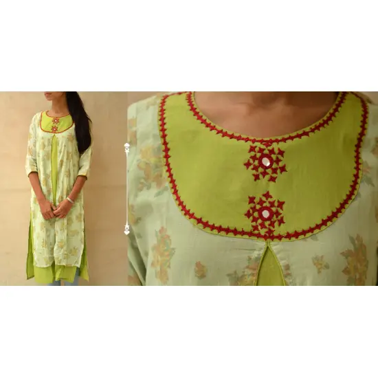 Block Print With Embroidery Kurta ♠ 4