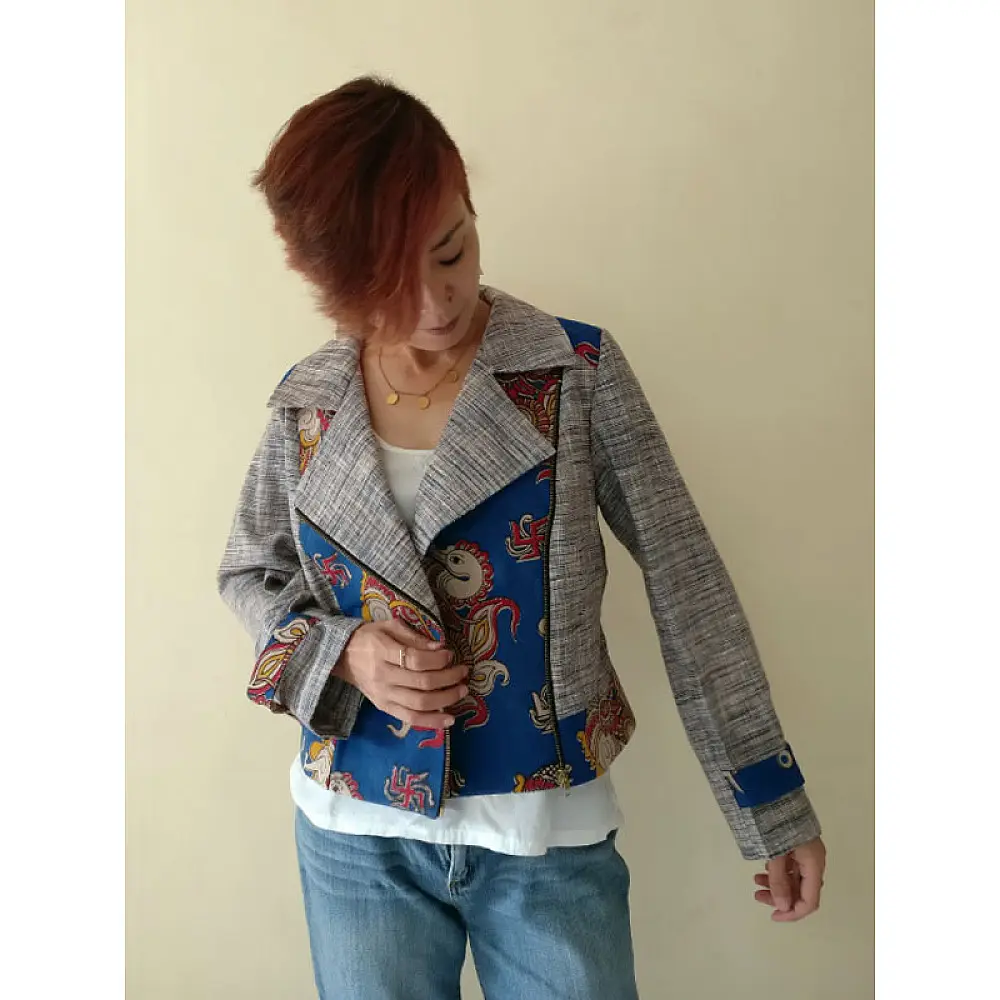 Expressway ❆ Biker Jacket - Handloom & Kalamkari (Blue) ~ 13