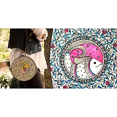 उपवन ~ Leather * Hand Painted { Clutch Round - Matsya Jaal } - 5
