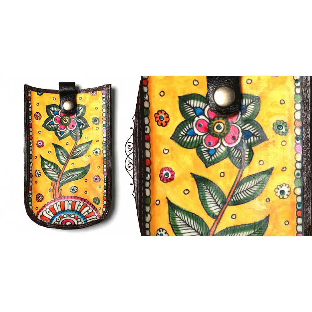 उपवन ~ Leather * Hand Painted { Mobile Pouch-Ek Phool } - 2