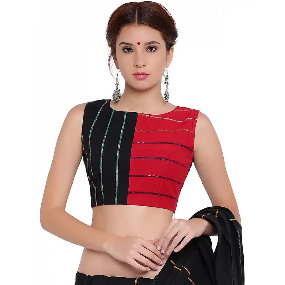 खेस ✥ Black and red panel sleeveless blouse ✥ 3