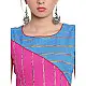 खेस ✥ Pink and blue khesh contemporary blouse with red piping ✥ 7
