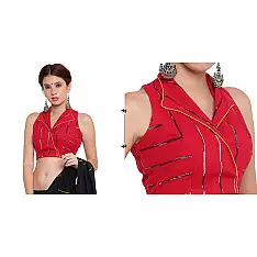 खेस ✥ Red khesh overlap blouse with jacket collar ✥ 4