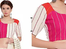 खेस ✥ Three panel blouse in white, pink and orange khesh ✥ 9