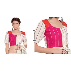 खेस ✥ Three panel blouse in white, pink and orange khesh ✥ 9