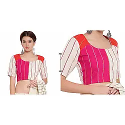 खेस ✥ Three panel blouse in white, pink and orange khesh ✥ 9