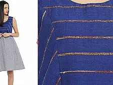 खेस ✥ Blue khesh and grey Cotton Handwoven Dress ✥ c