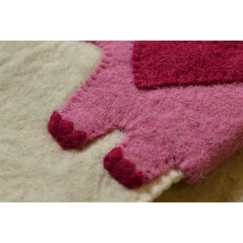 cream felt Christmas stocking candy sock featuring a handcrafted pink and magenta elephant patch