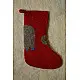 red felt Christmas stocking candy sock featuring a handcrafted grey and blue elephant patch