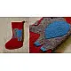 red felt Christmas stocking candy sock featuring a handcrafted grey and blue elephant patch