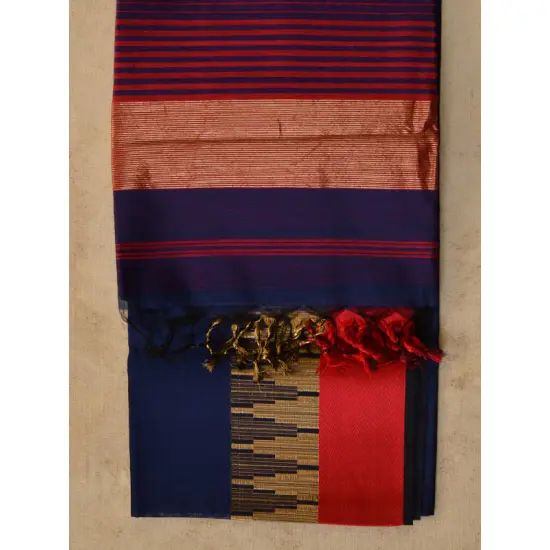 maheshwari silk saree bright blue color with temple border