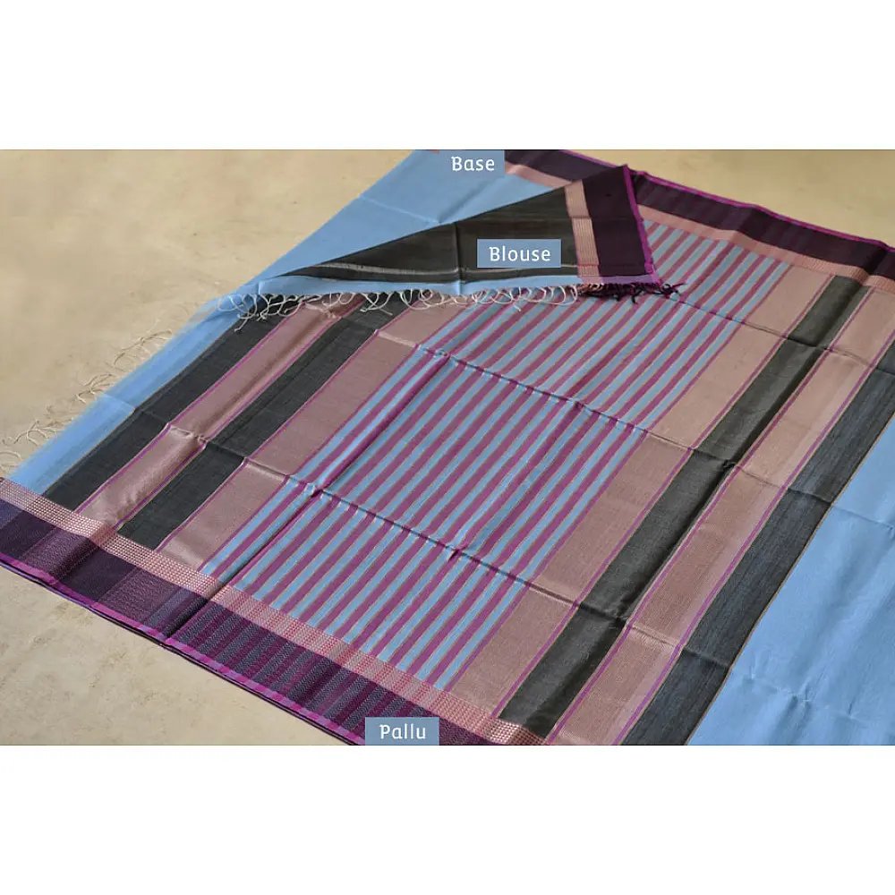 maheshwari cotton silk handloom saree - purple color with resham border