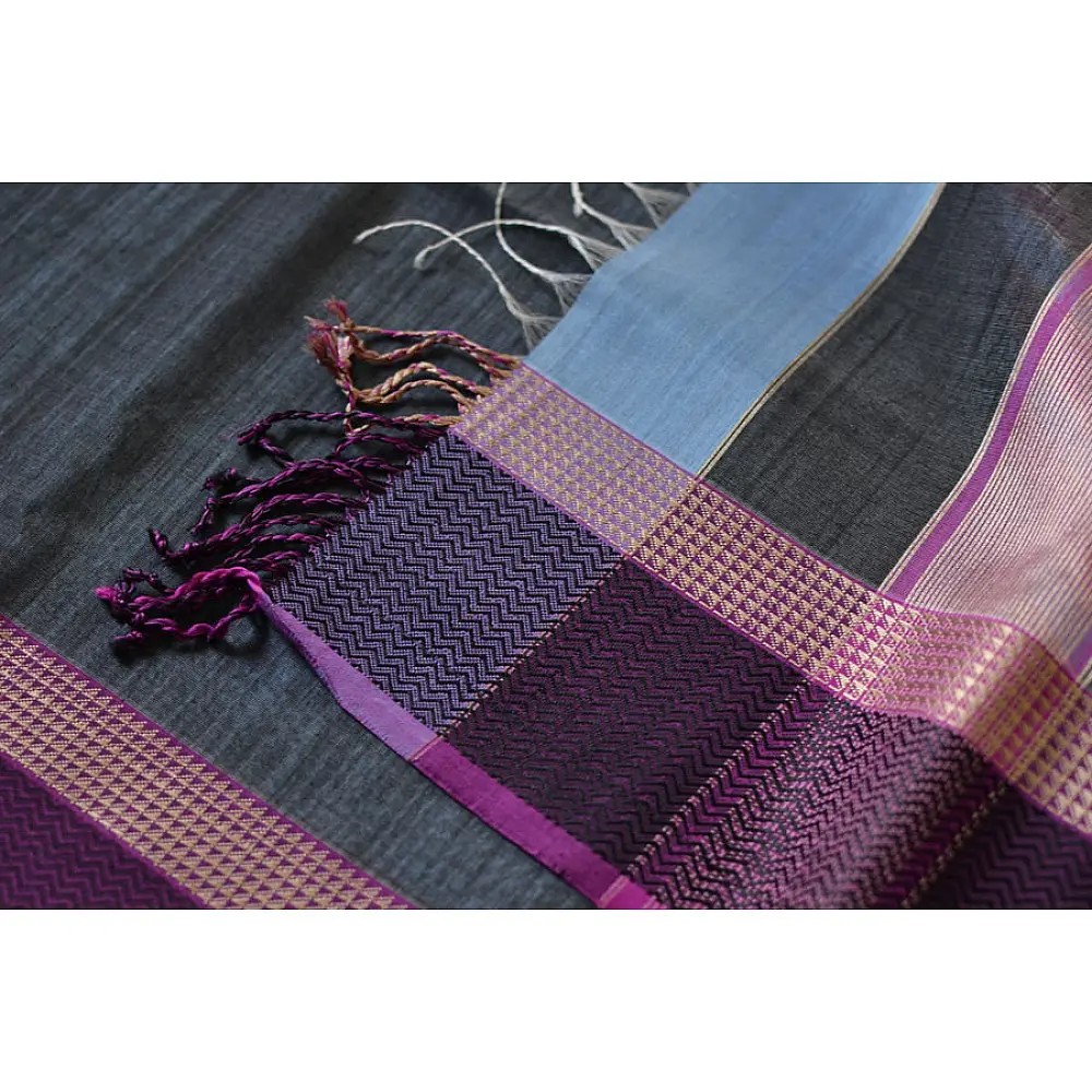 maheshwari cotton silk handloom saree - purple color with resham border