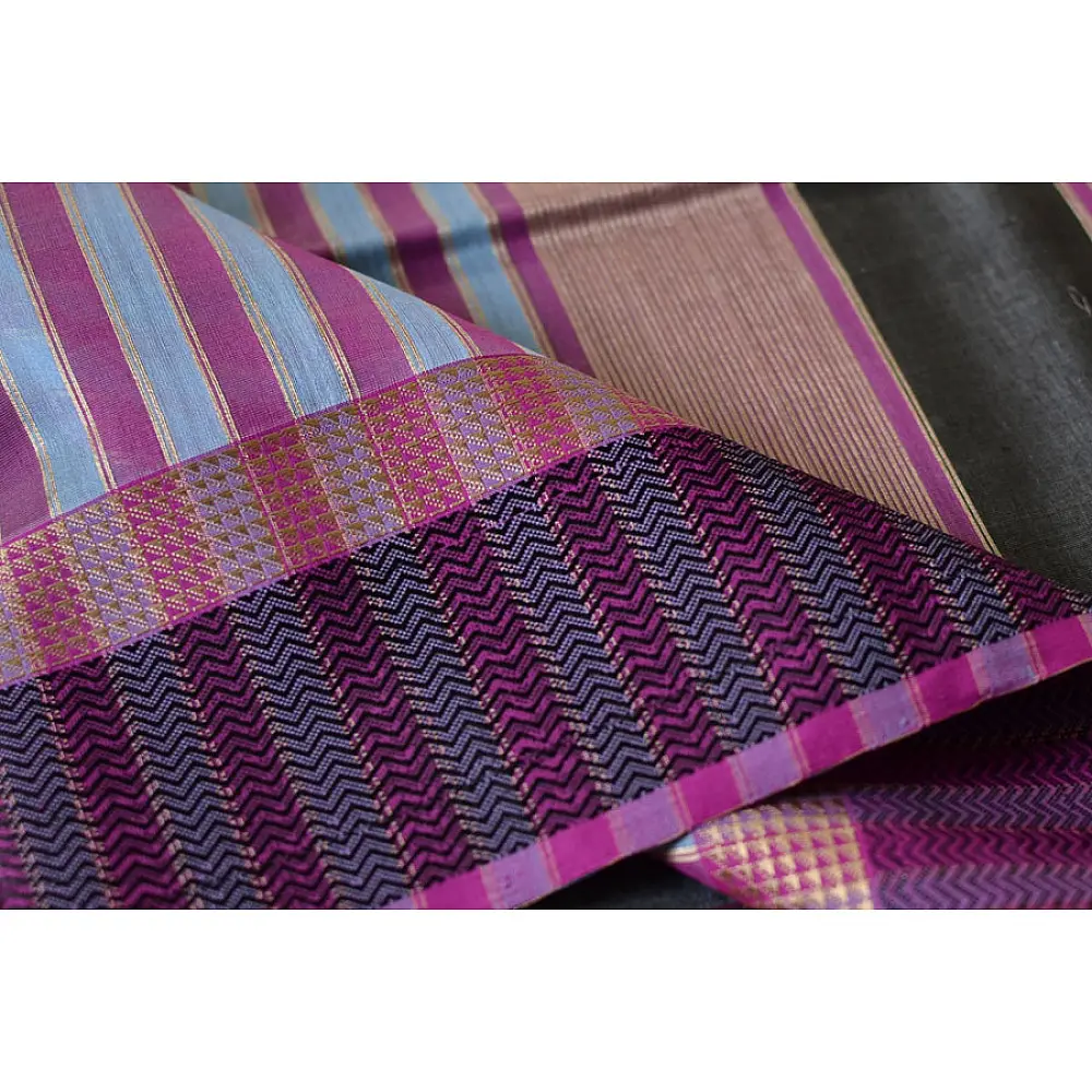 maheshwari cotton silk handloom saree - purple color with resham border