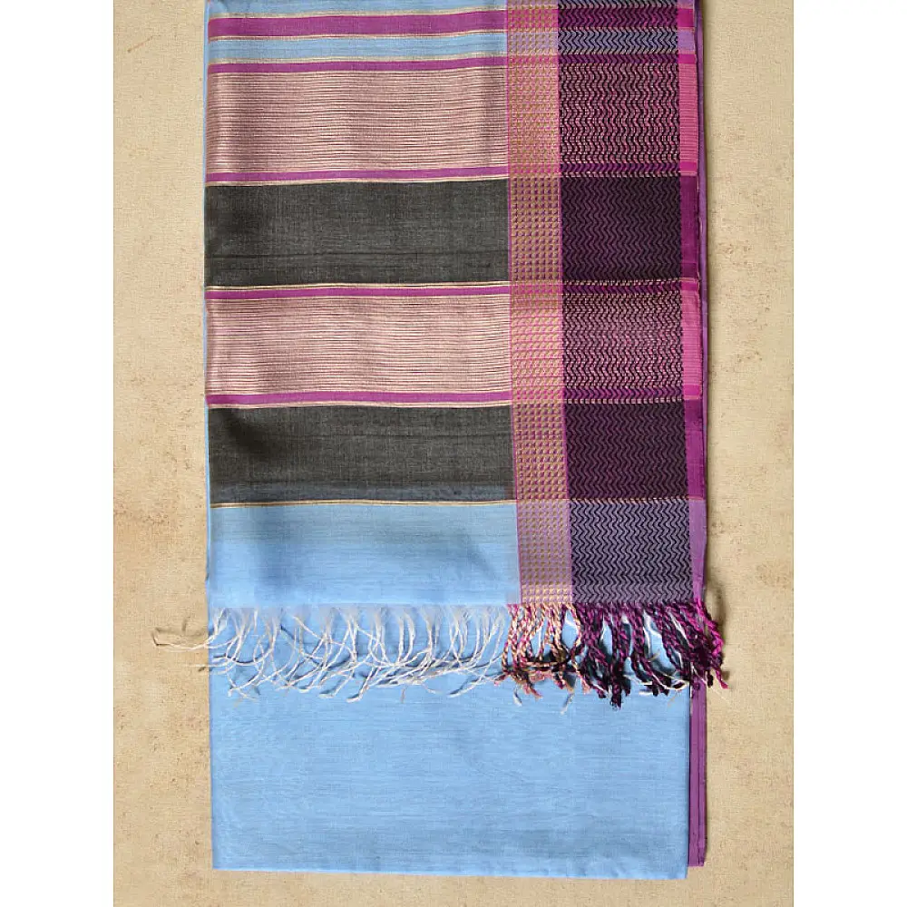 maheshwari cotton silk handloom saree - purple color with resham border