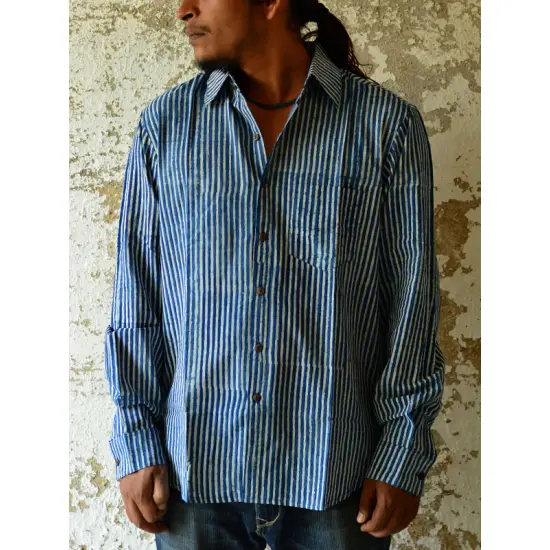 Sanganeri . Cotton Shirt ~ Blue line